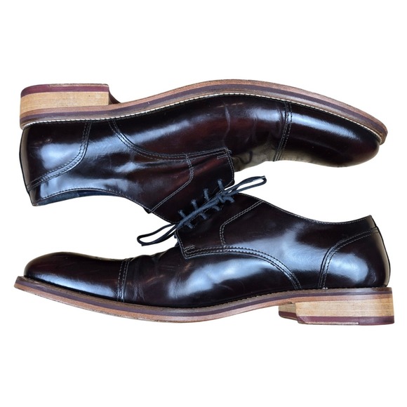 Johnson & Murphy Mens Burgundy Cap Toe Oxford Dress Shoes Size 11  Made in Italy - Picture 3 of 11
